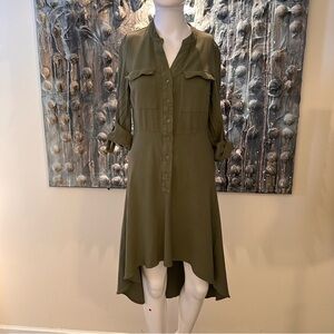 ⭐️ Guess XS Olive Rayon High-Low Shirt Dress *belt loops need repair